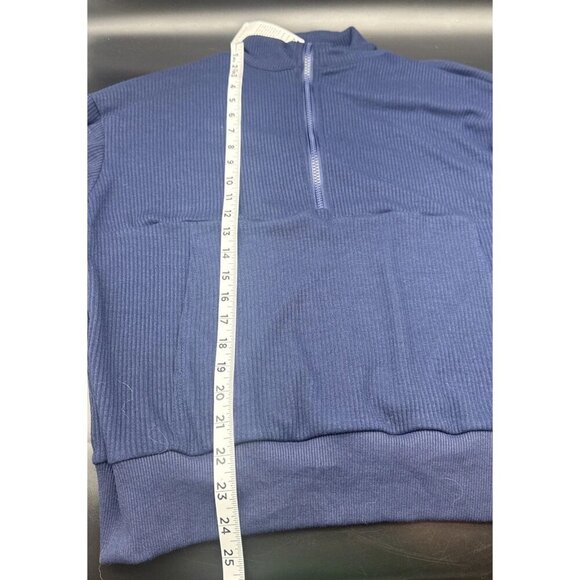 Pretty Garden Women’s Blue Ribbed 1/2 Zip Pullover Top Sz M Athleisure NEW - Picture 9 of 9